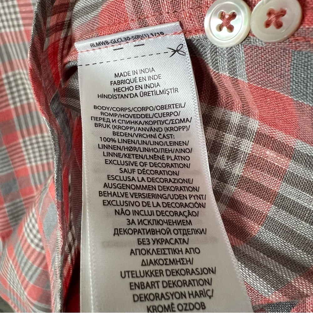 Polo Ralph Lauren Men's Large 100% Linen Pink Plaid Button Up Shirt. Classic Fit - Picture 9 of 11